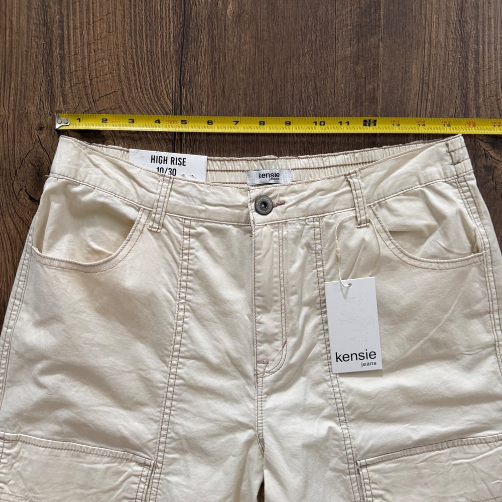 Kensie Jeans Cargo Pants Cream High Rise Wide Leg D Ring Hem Straps Women 10/30 - Picture 10 of 12